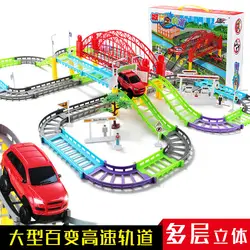 Детский звук и светильник, электрический вагон, игрушка, многофункциональный поезд, набор, многослойная сборная развивающая игрушка