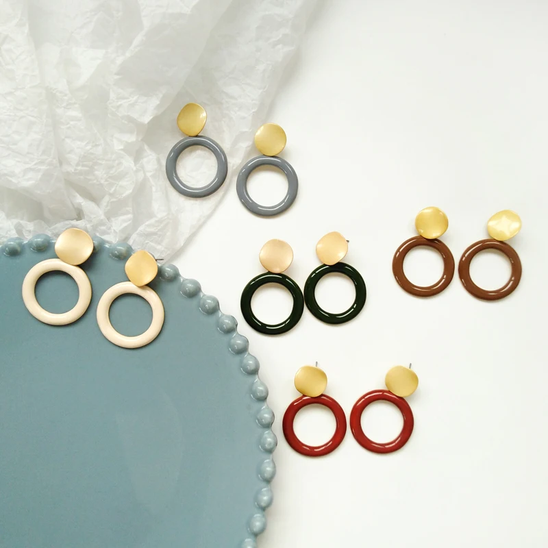 

Free Shipping New Design Round Geometric Enamel Earring