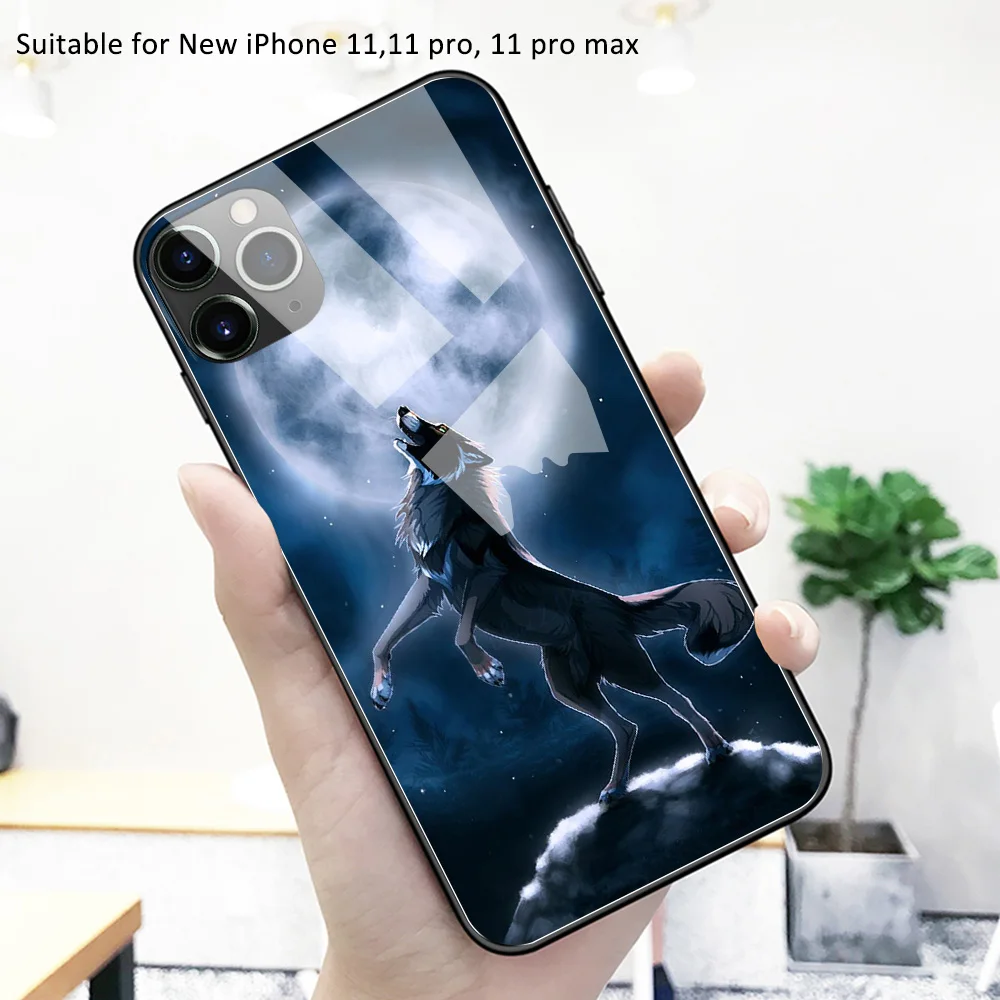 Case For Iphone 13 Wolf Glass Back Cover Animal 11 12 Pro Max | Мобильные телефоны и аксессуары