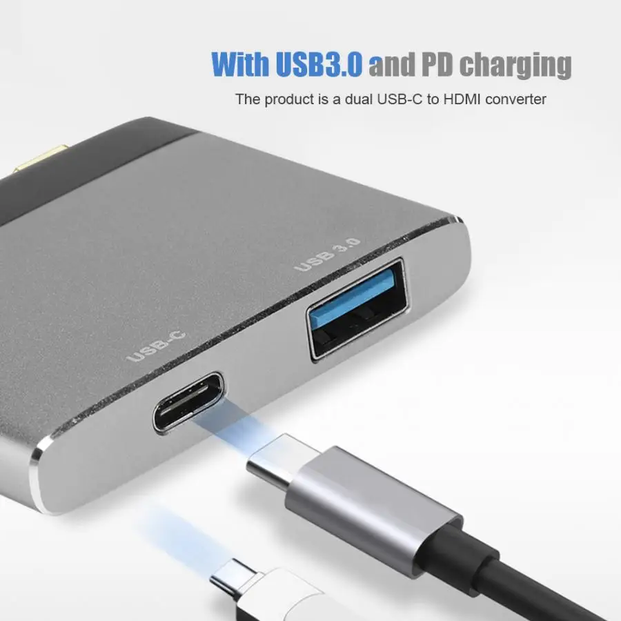 Двойной переходник USB-C HDMI с USB3.0 и зарядка PD порт для ноутбука