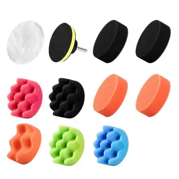 

12pcs 3-Inch Polishing Pads Sponge And Woolen Polishing Waxing Buffing Pads Auto Car With M10 Drill Adapter cleaning tool