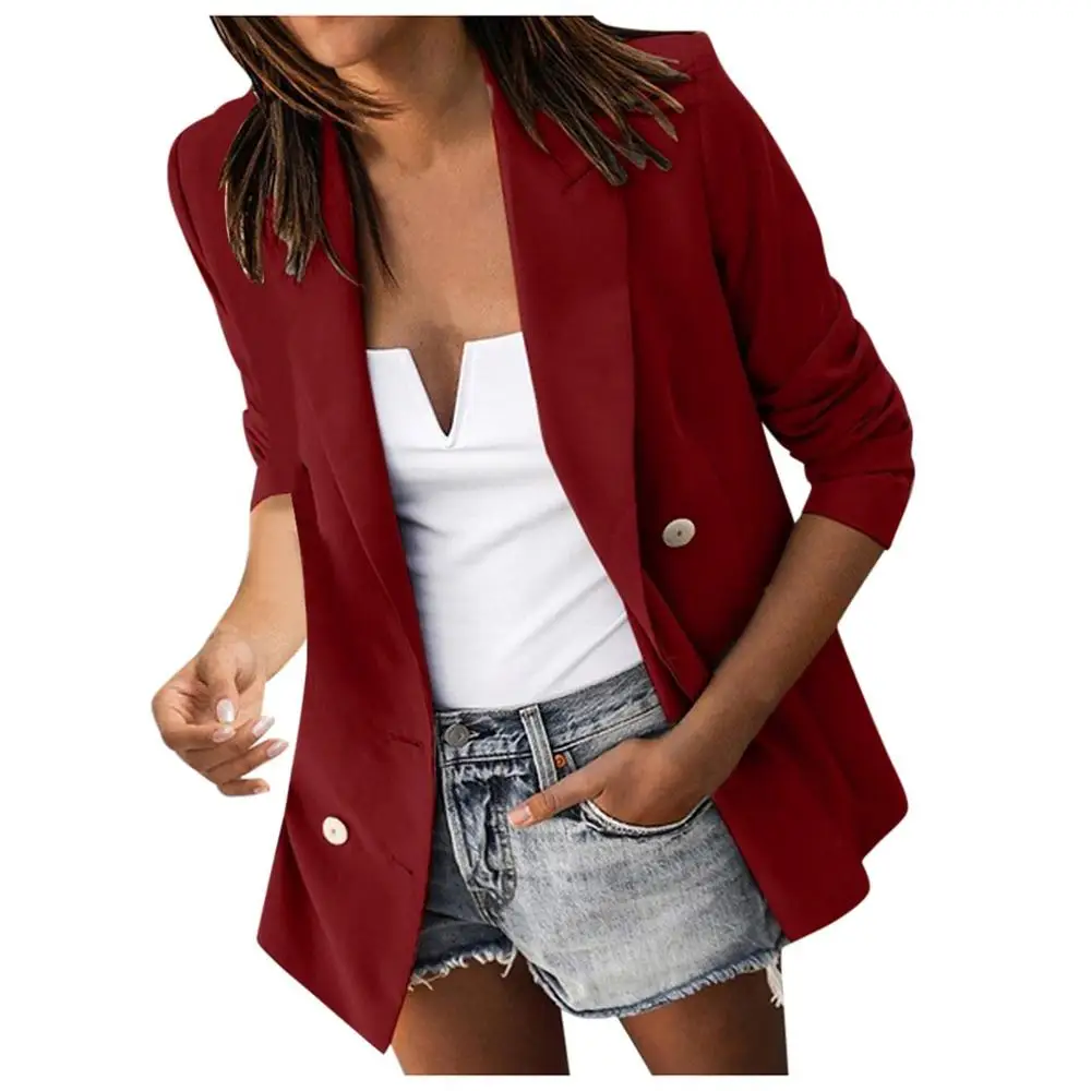 Модный женский OL Блейзер, Женское пальто элегантный длинный рукав сплошной цвет Дамская куртка повседневные кардиганы костюм Блейзер Feminino#091 - Цвет: Красный