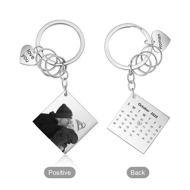 Personalized Square Photo Keychain with Engraved Calendar 2