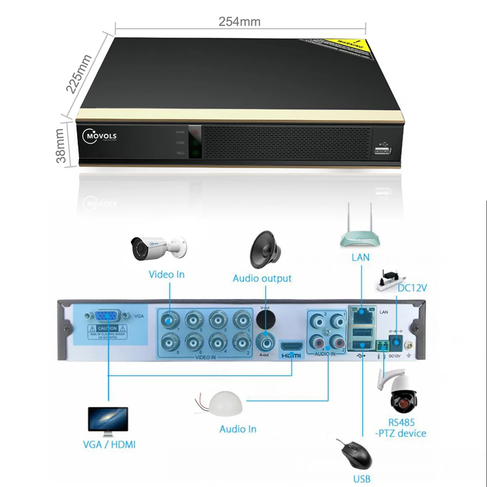 MOVOLS 1080P AI система видеонаблюдения 8CH H.265 DVR 6 шт. 2MP Водонепроницаемая домашняя ИК
