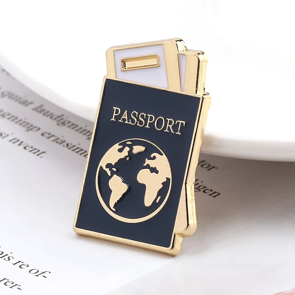 Nautical Diary Global Map Passport Enamel Pins Lapel Brooches Cute Map Passport Badge Pins Clothes Backpack Brooch Jewelry Gifts