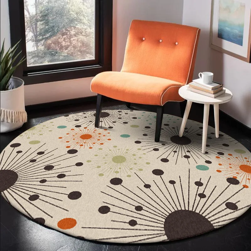 

Stylish modern orange-brown dot art abstract ray circular living room bedroom non-slip mat carpet