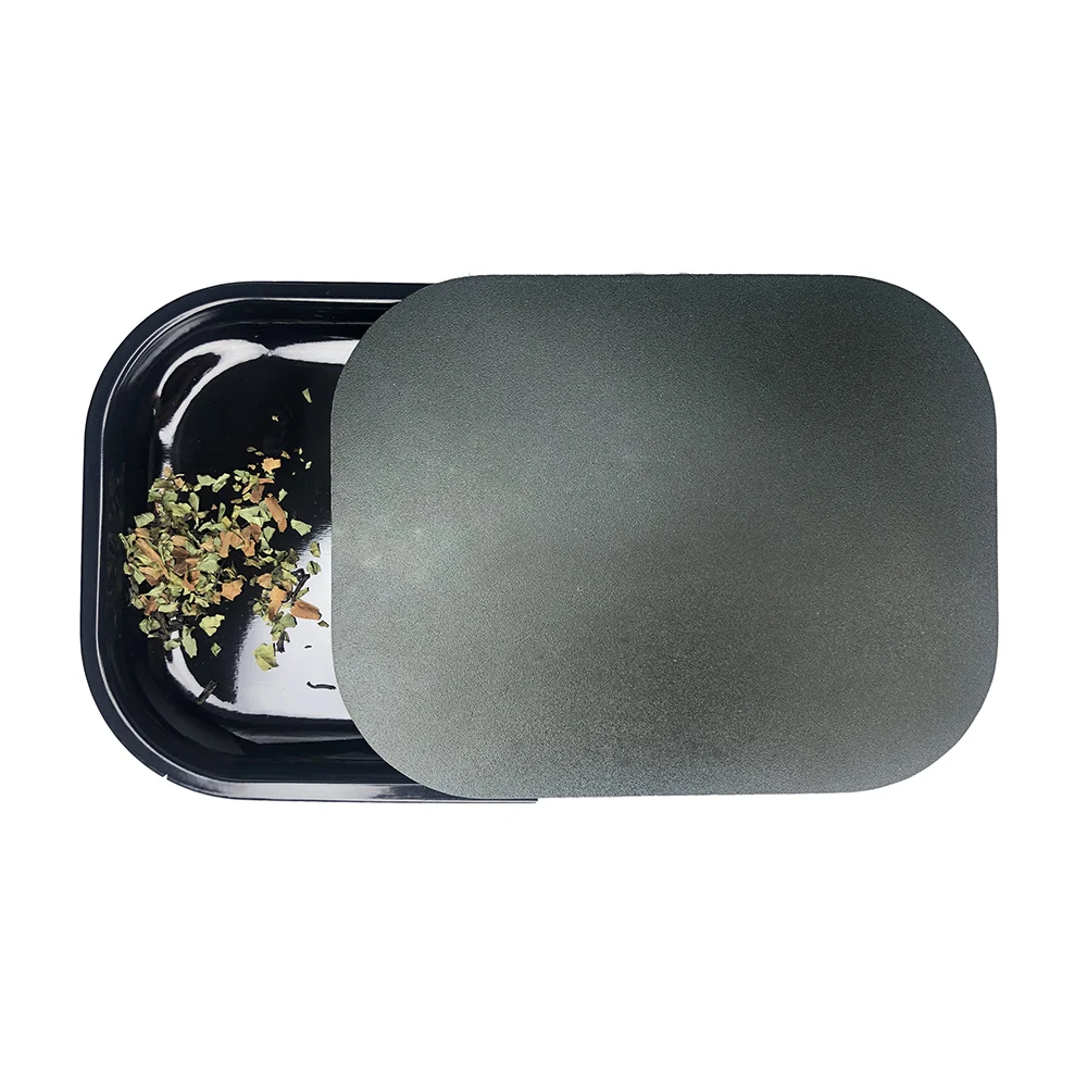 

18x14cm Rolling Tray Magnetic Lid Set Tobacco Herb Grinder Smoke Accessories Tin Metal Black Manual Cigarette Paper Roller Plate