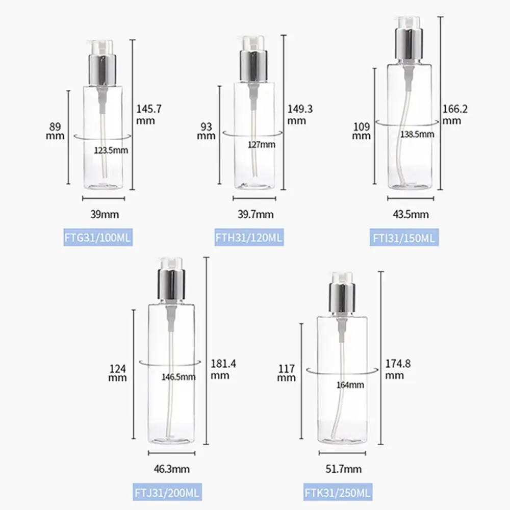 100ml/120ml/150ml/200ml/250ml Transparent PET Lotion Bottle Plastic Pressure Pump Airless Sprayer Bottle Cosmetic Packaging