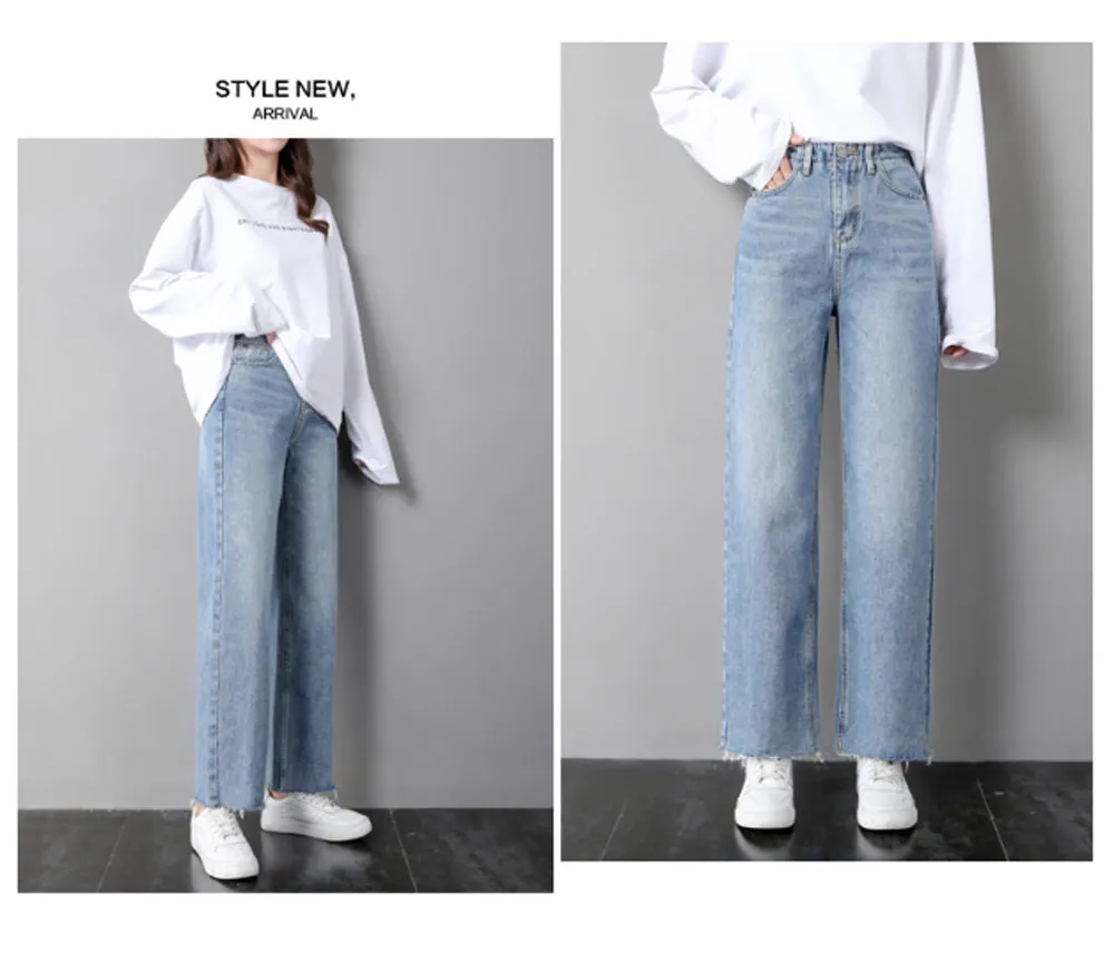 Zsrs new High Waist Straight Jeans Women autumn blue Casual Loose Wide Leg Jeans Trousers Striped Palazzo Pants