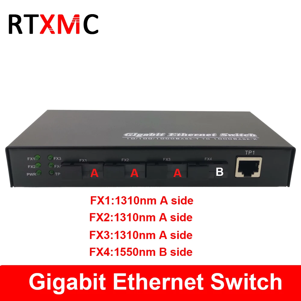 4G3E1000M гигабитный Ethernet коммутатор волоконно-оптический медиаконвертер одиночный режим 4*1,25G волокно SC 3RJ45 4SC порт 2UTP одиночное волокно