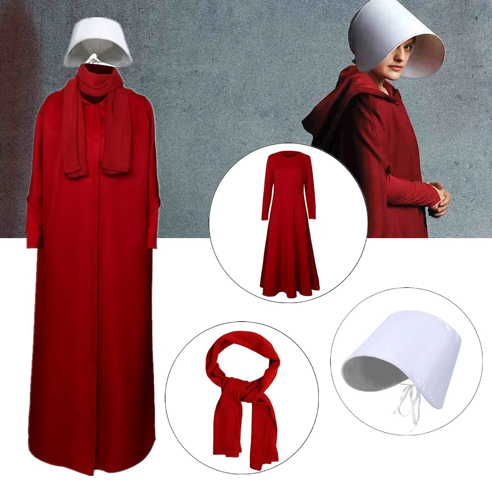 Takerlama The Handmaid S Tale Cosplay Costume Handmaid Offred Women Red Cloak Dress Scarf White Hat Set Halloween Party Props Movie Tv Costumes Aliexpress