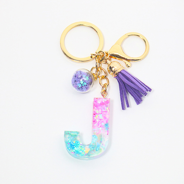 Creative Letter Alphabet Crystal Arylic Liquid Keychain Women Key Chains Ring Car Bag Tassels Pendent Charm Gift Accessory