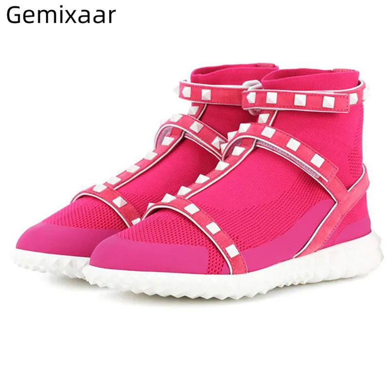 

New Coming Boots Woman Comfy Stretch Fabric Casual Ladies Short Boots Round Toe Flat Heel Narrow Band Decor Rivet Boots Woman