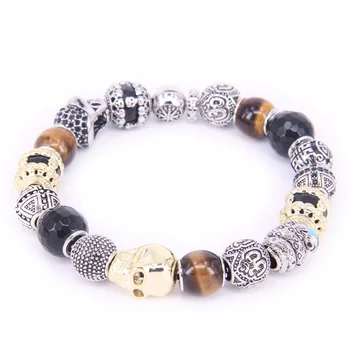 

TS Style KM Bead Bracelet With Golden Skull Lily Beads Scorpion Charm Karma Bracelet Rebel Heart Jewelry For Men TS