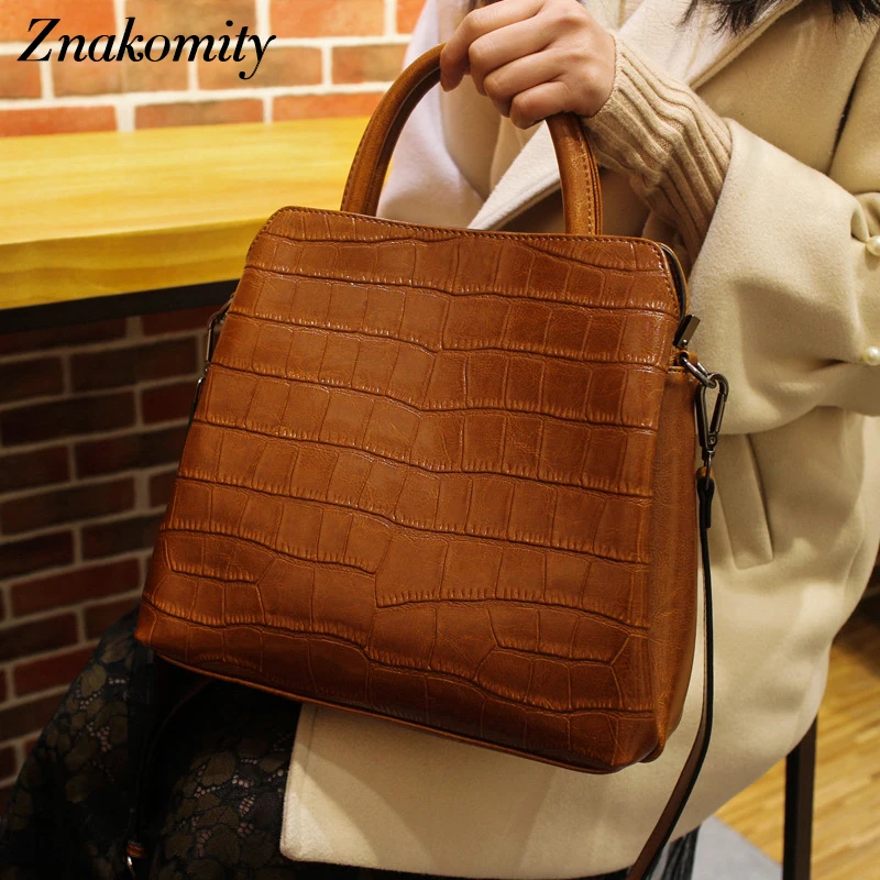 

Znakomity Women Genuine Leather Office Handbag European and American Style Female Leather Bag Tote Crocodile Ladies Shoulder Bag