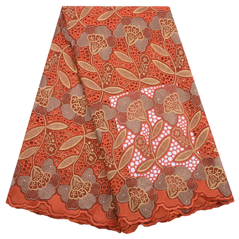 

Kalume Orange African Swiss Cotton Lace Fabric High Quality Holes Nigerrian Swiss Voile Lace In Switzerland For Party Sews F1813