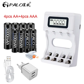 

PALO Original 1.2V AA AAA Batteries Charger LCD Ni-MH Rechargeable Bateria LCD Smart Quick Charge Pre-charged Battery AA+AAA