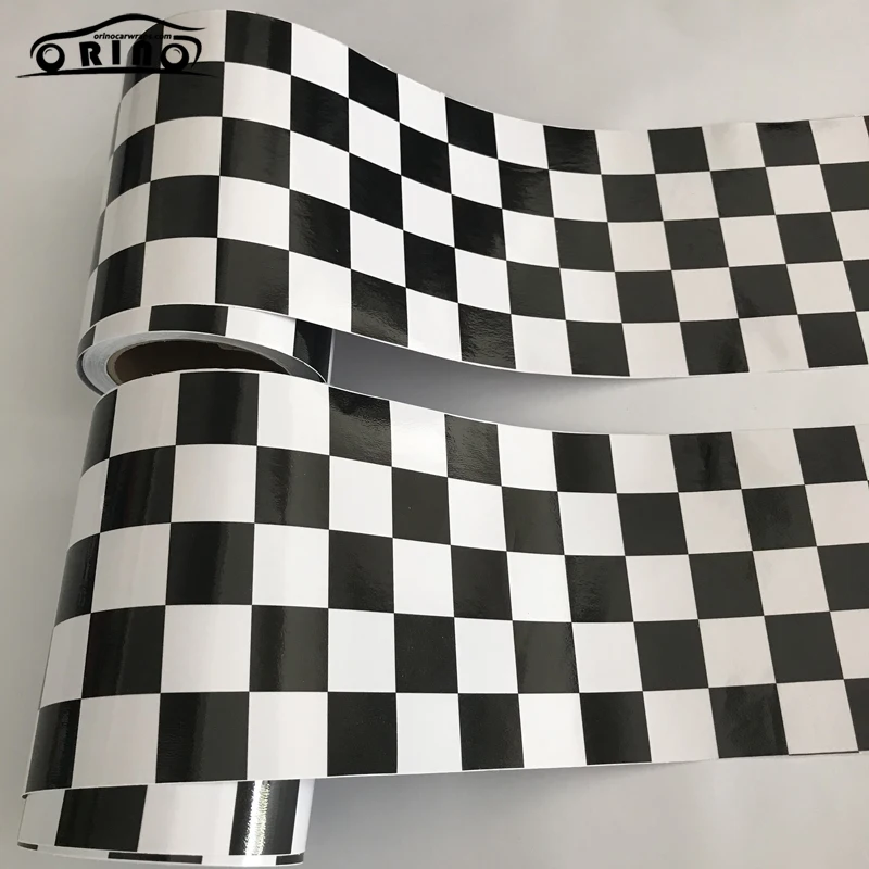 license plate 15x500cm Black And White Glossy Racing Sports Checkered Flag Vinyl Decal Motorbike Car Sticker Wrap Foil Air Release personal number plates