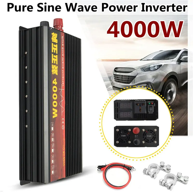 Инвертор 12 V/24 V 220V 2000/3000/4000W Напряжение трансформатор с немодулированным синусоидальным сигналом Мощность инвертор DC12V к переменному току 220V преобразователь+ 2 светодиодный Дисплей