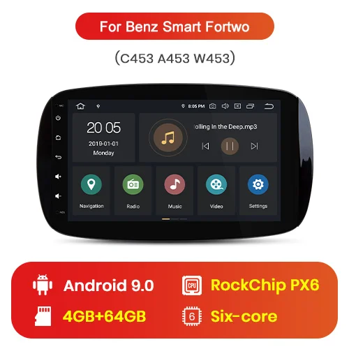 Junsun Carplay 4G+ 64G Coche 2 Din Android 9,0 автомобильное радио для Benz Smart Fortwo радио wifi BT автомагнитола gps - Цвет: 4GB-64GB