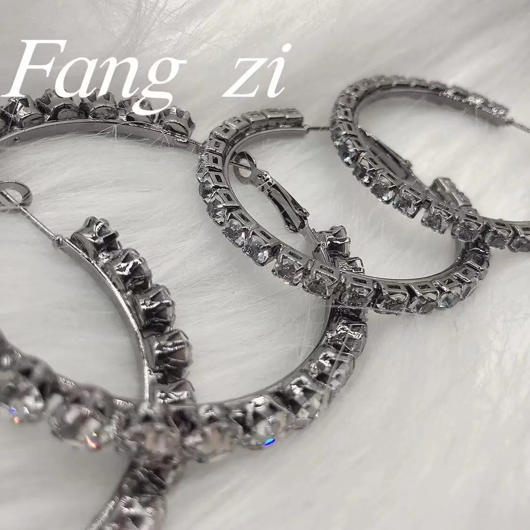 Sexy Rhinestone Large Round Earrings suitable for women’s fashion shiny crystal earrings