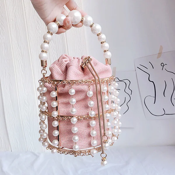 Женская вечерняя сумка с жемчугом,, роскошный дизайн, корейский стиль, ручная работа, сплав, металлик, клатч, женская сумка на плечо - Цвет: model 4 pink