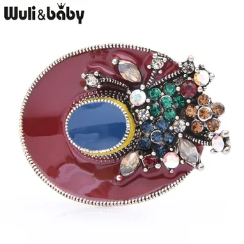 

Wuli&baby Multicolor Rhinestone Enamel Hat Brooches Women Alloy Red Blue Hat Party Casual Brooch Pins New Year Gifts