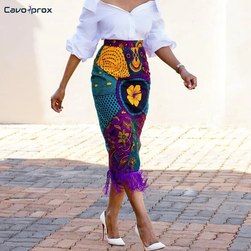 

Women High Waist Flora Printed Fringe Skirt Street Wear Pencil Mid-Calf Plus Size Slim Fit Summer Boutique Women Clothing