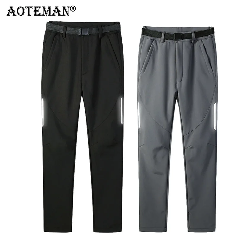

Men Pants Winter Fleece Male Trousers Warm Waterproof Windproof Outdoor Pant Men Branded Clothing Reflective Sweatpants LM119