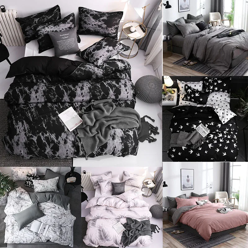 Marble Black White Adult Bedding Set Polyester Solid Pink Bedclothes Nordic Home Duvet Cover Pillowcases Single Twin Double Marble Black White Adult Bedding Set Polyester Solid Pink Bedclothes Nordic Home Duvet Cover Pillowcases Single Twin Double