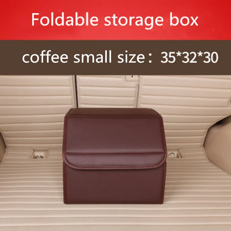 Ящик для хранения в багажник автомобиля сумка-Органайзер Складная из искусственной кожи авто сумка для инструментов Прочная Складная сумка для хранения груза - Color Name: coffee small