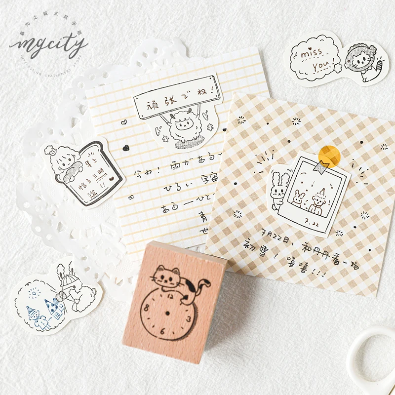 Мультфильм часы с изображением животных украшения Штамп DIY Деревянные и