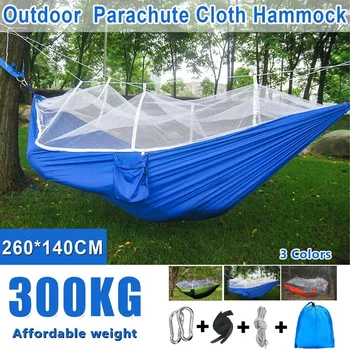 

1-2 Person Outdoor Camping Hammock with Mosquito Net 300KG Load High Strength Parachute Fabric Hanging Bed Hunting Sleep Swing