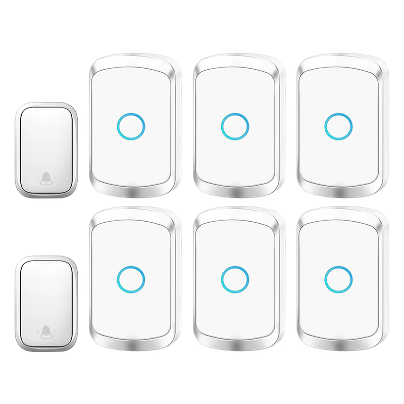 WEMEDA Self-powered Waterproof Wireless Doorbell with No Battery EU US UK Plug Cordless Door Bell 2 button 6 Receivers 60 Chimes