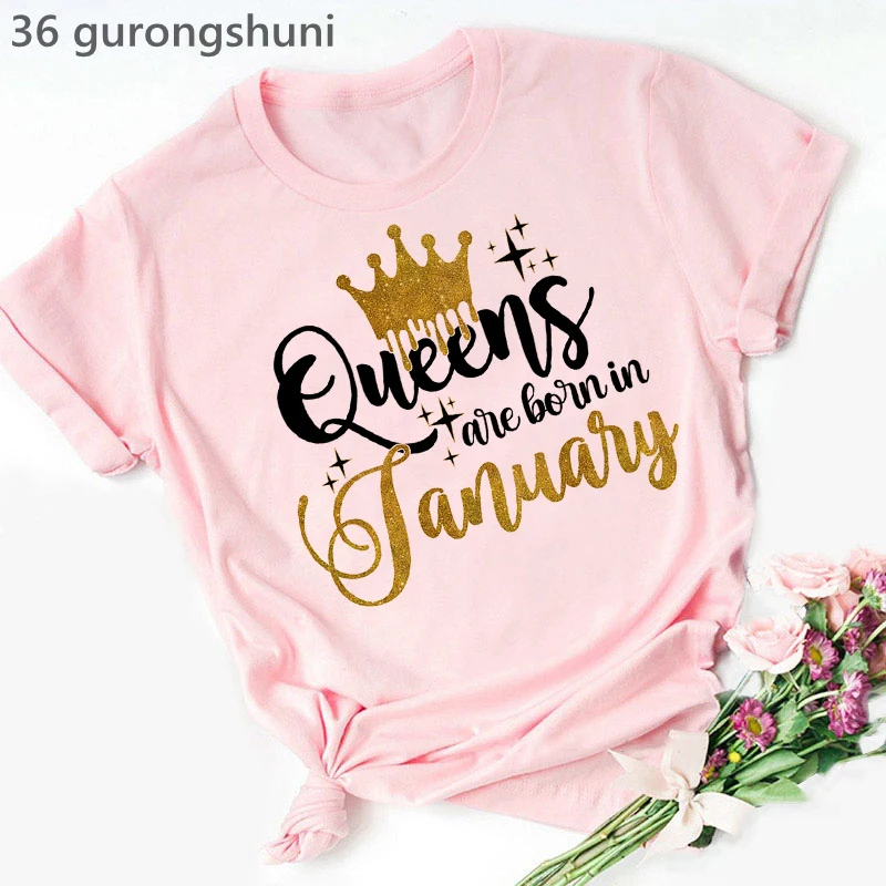 Golden Crown Queen Are Born In January To December Graphic Print T-Shirt Women'S Clothing Tshirt Femme Birthday Gift Tops vintage tees