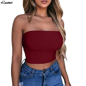 

2020 new Hot Sexy Women Strapless Top Sexy Sleeveless Crop Top Elastic Boob Bandeau Tube Tops Shirt Cami Top