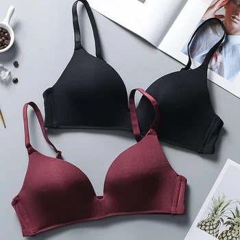 

Womens Thin Lightly Push Up Wireless Bra Lingerie , Female Women Beige Black Wine Red Gather Brassire , Woman Bras