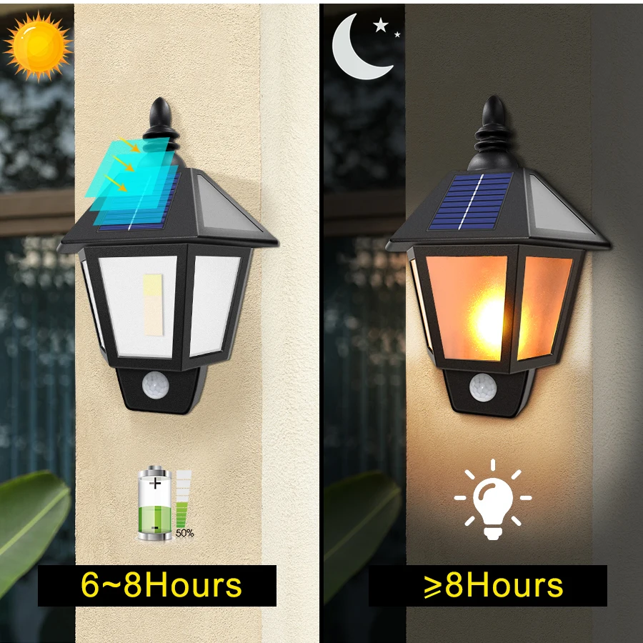 Solar Lights Solar Flame Flickering Dancing Wall Lamp Outdoor Waterproof Led Solar Landscape Decoration Lighting Security Light