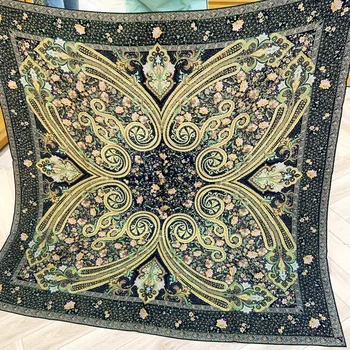 

Olive Green Paisley Scarf 30% Silk 70% Cashmere Scarves Hand Rolled Edges 140*140cm Pashmina 55''x55''cm Shawl Wrap