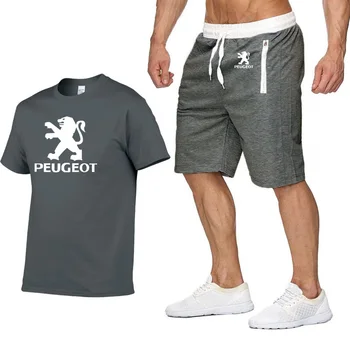 

Mens Short sleeve Peugeot Car Logo Casual Summer Mens t Shirt Hip Hop TShirt high quality Cotton T Shirts pants suit 2Pcs