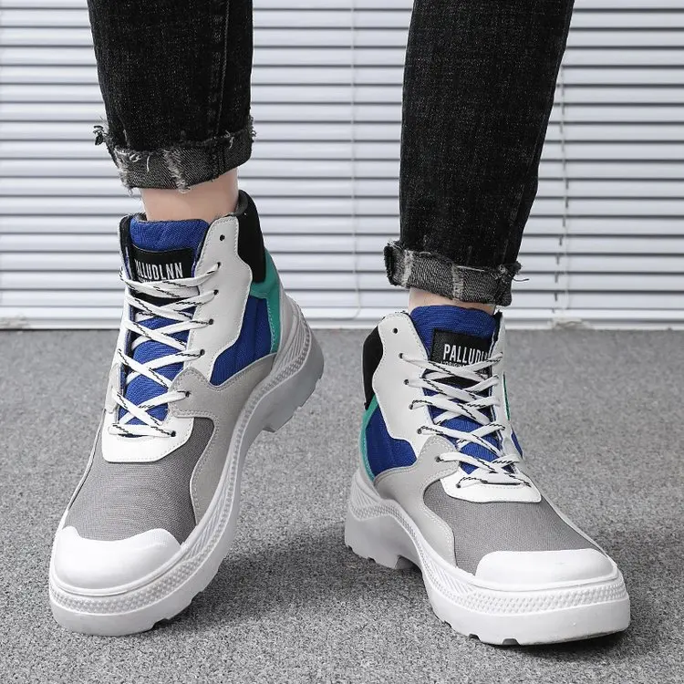 

High Top Men Sneakers Solid Designer Motorcycle Ankle Boots Men Casual Shoe Non-slip Vulcanize Shoes Black 2019 Spring/Autumn