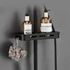 OUIO Black Bathroom Shower Faucet Set Wall Mount Rainfall Shower Head With Handheld Sprayer W/Shelf Bathtub Shower Mixer 4