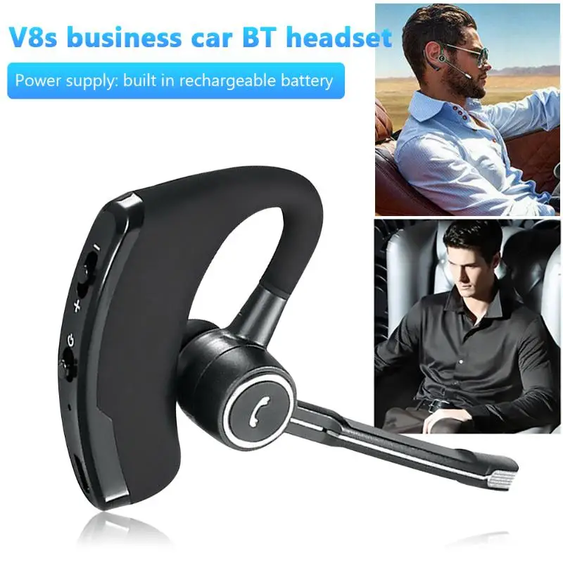 V8S черные деловые bluetooth-гарнитуры с шумоподавлением перезаряжаемые беспроводные наушники-вкладыши с ушным крюком