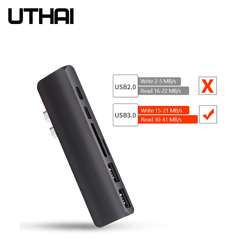 Utai T07 type-C концентратор для Macbook Pro/Air USB3.0 HDMI 4K адаптер 7 в 1 конвертер SD TF кард-ридер Thunderbolt 3 быстрая зарядка