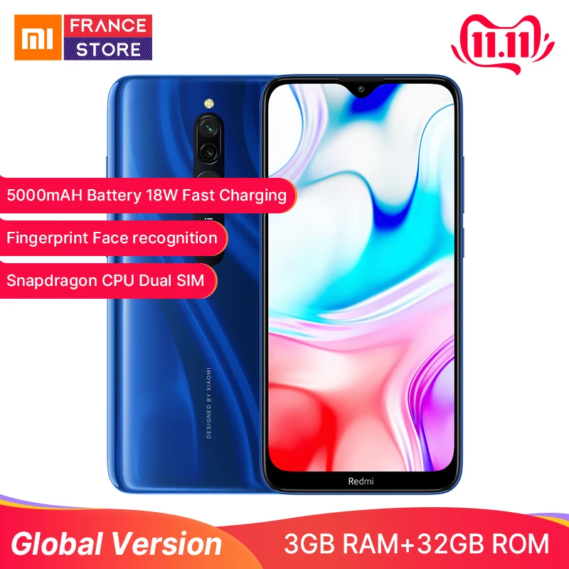 

Global Version Xiaomi Redmi 8 3GB 32GB Mobile Phone Snapdragon 439 Octa Core 6.22" 12MP Dual Camera 5000mAh 1520*720 Smartphone