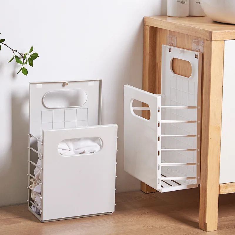 Foldable Laundry Basket Hanging Plastic Storage Container Bathroom