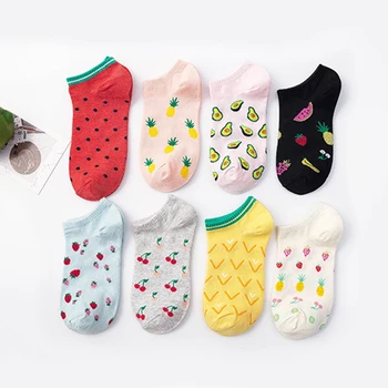 

Cute Fruit Printed Boat Socks Peach Strawberry Watermelon Banana Pattern Shallow Mouth Short Socks