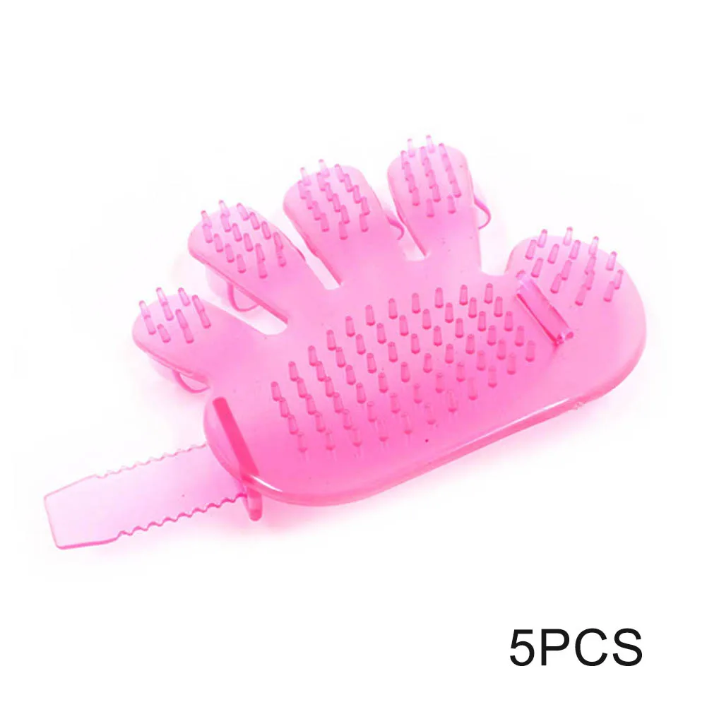 Pink 5pcs Щетка для ручного типа для домашних животных 5-finger однотонная силиконовая щетка для ухода за домашними животными Массажная перчатка JS21 - Цвет: Pink 5pcs