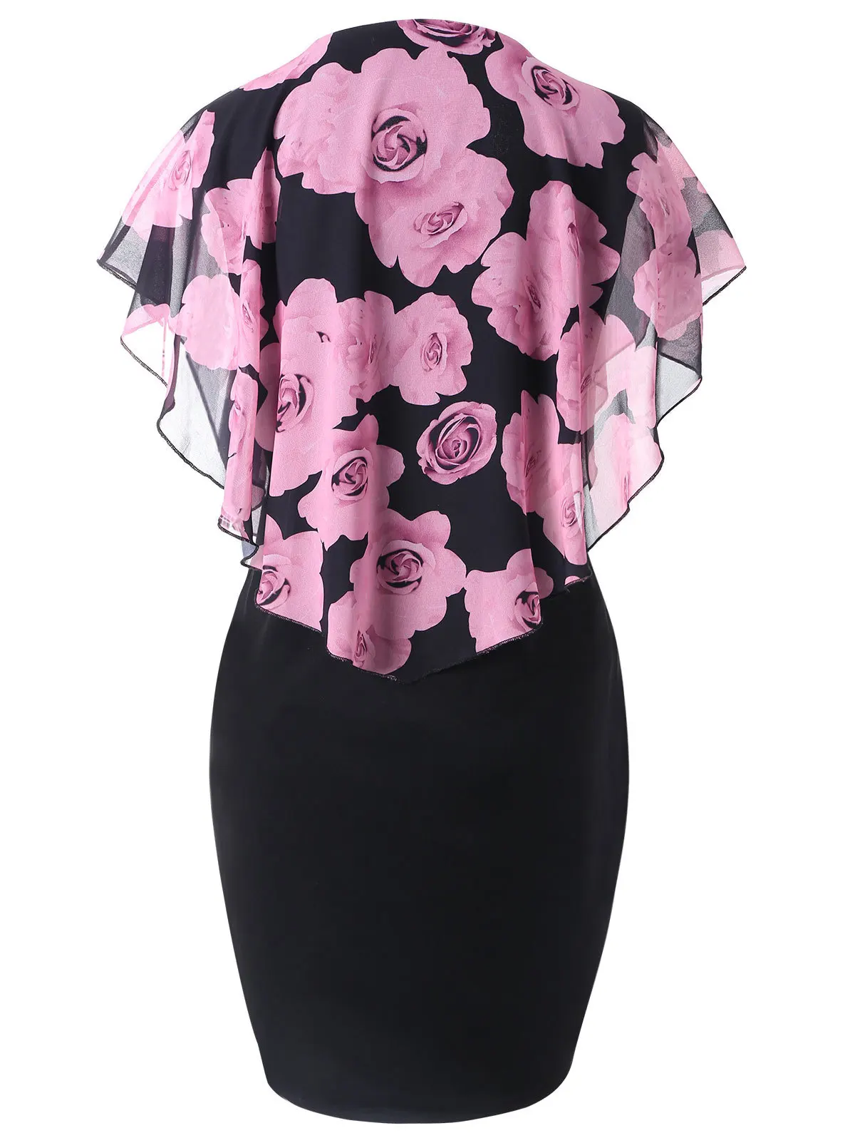 

2018 New Style Rose Printed Shawl Female Slim Fit Sheath Dress