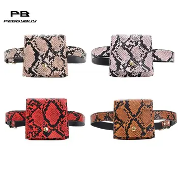 

Retro Snake Mini Waist Bags Women Serpentine Fanny Pack Leather Belt Purse